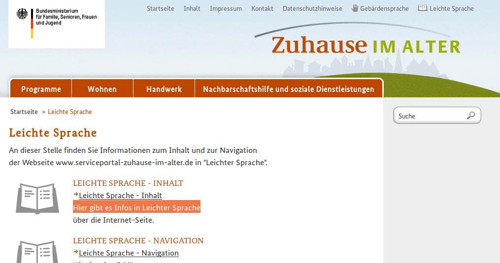 Bildschirmfoto von serviceportal-zuhause-im-alter.de
