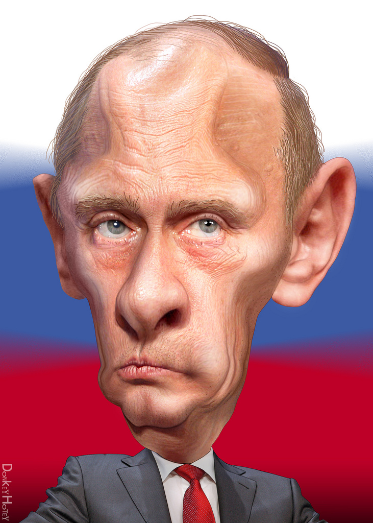 Auf dem Bild ist eine Karikatur von Vladimir Putin zu sehen